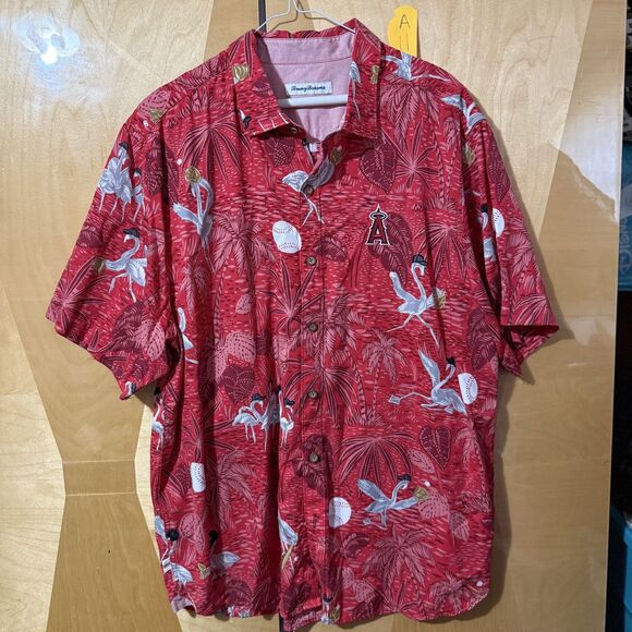 Tommy Bahama Genuine Merchandise Mens Anaheim Angels Shirt L Large Red MLB - Picture 1 of 11